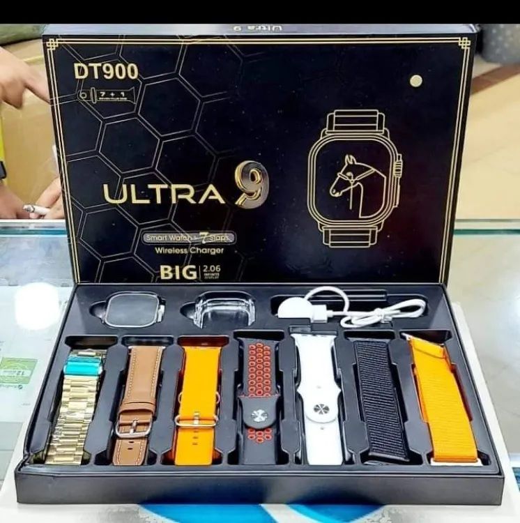 DT 900 7 In 1 Strap Ultra 9 Smart Watch - 49MM Dial - Full Touch Display - 7 Different Strap