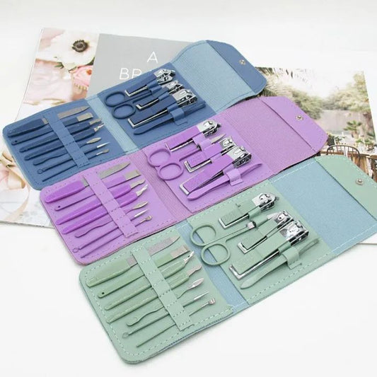 16 In 1 Nail Cutter Set Stainless Steel Nail Clippers Set With Folding Bag Manicure Cutter Kits Scissors Beauty Tool